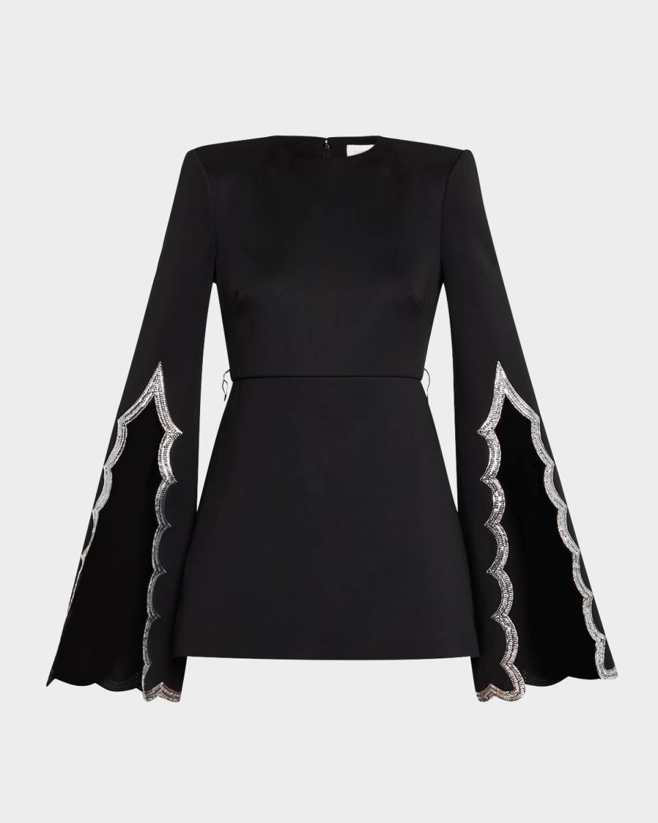Split-Sleeve Sequin Embellished Mini Dress